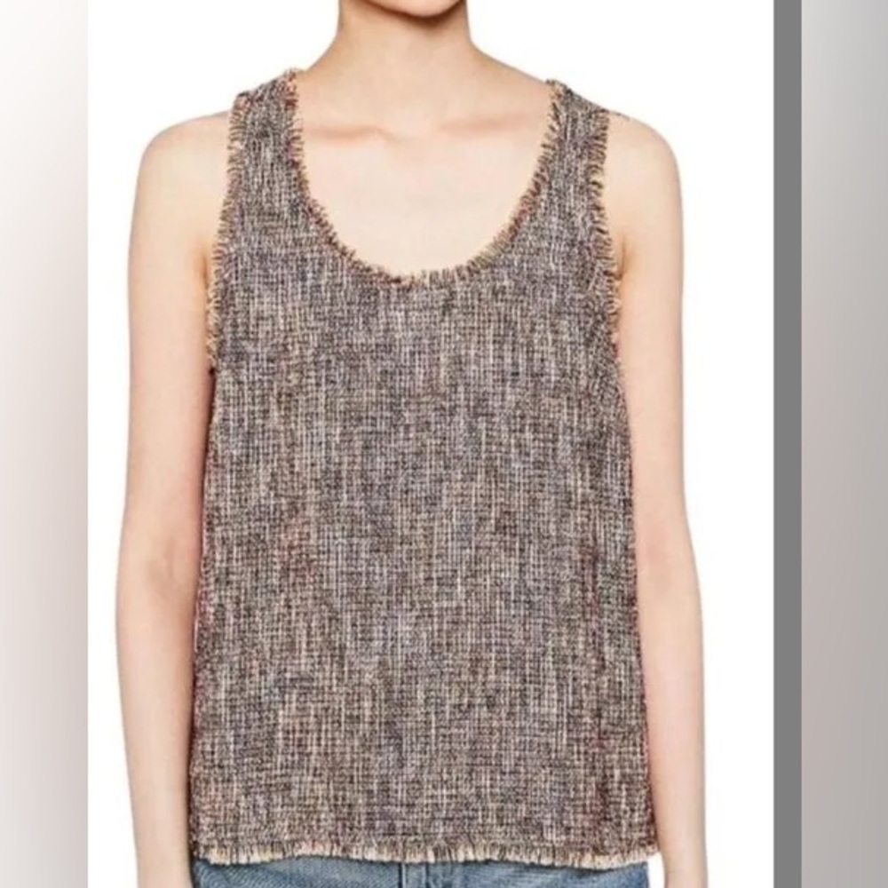 Zara Woman Womens Top Multi Color Tweed Fringe Detail Size small, like new